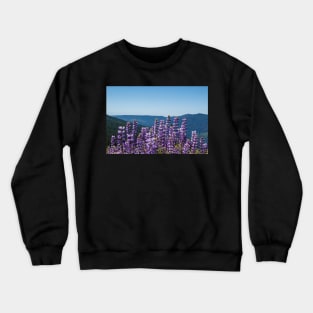 Purple lupine and blue mountains. Crewneck Sweatshirt